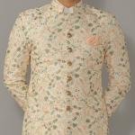 Lucknowi Chikankari Embroidered Pastel Sherwani Achkan with Floral Details | Jaipurio